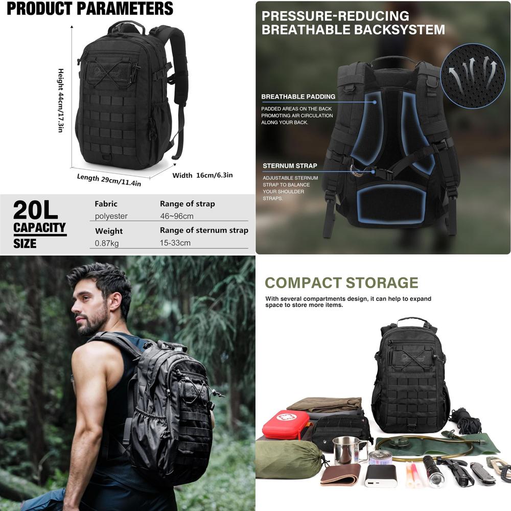 Edc Carry Backpack - Military-Grade 20L Tactical Backpack for Outdoor